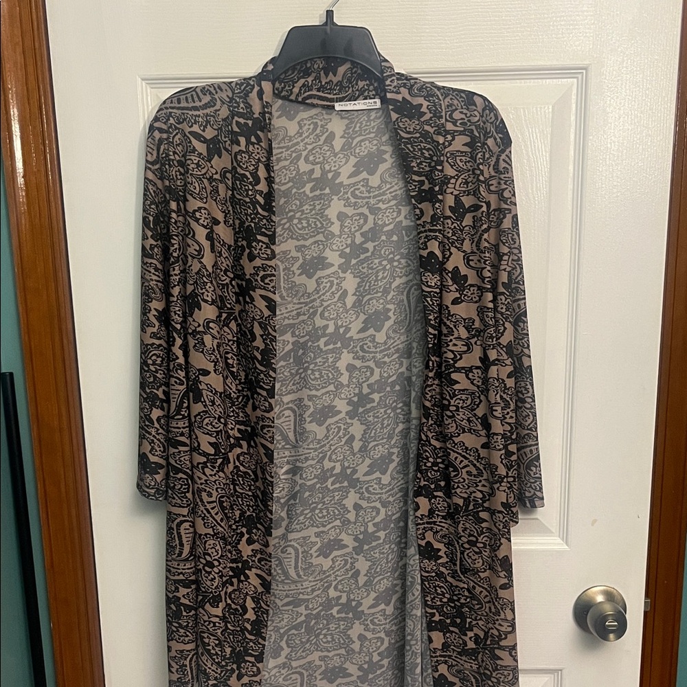 Notations Black and Tan Patterned Cardigan Size 1X